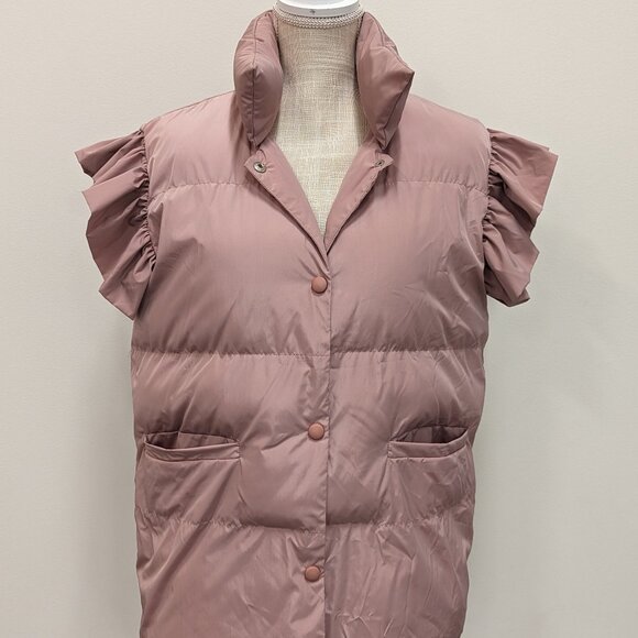 Bucket List  Down vest with ruffled sleeve Size M Dusty Pink - Picture 1 of 3